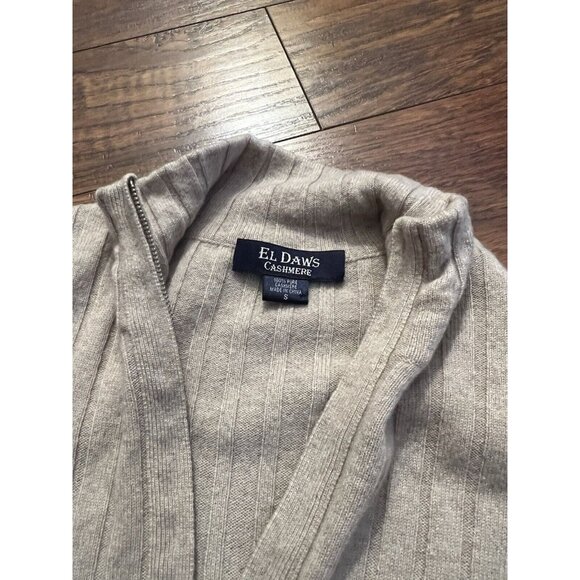 El Daws Cashmere Small Tan 1/4 Zip Ribbed Sweater - Picture 7 of 8